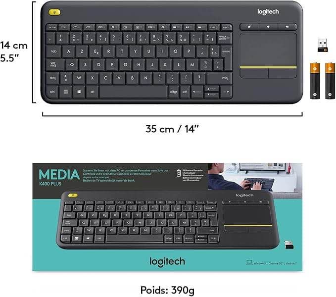 CLAVIER SANS FIL Logitech K400 PLUS AVEC PAVE TACTILE AZERTY