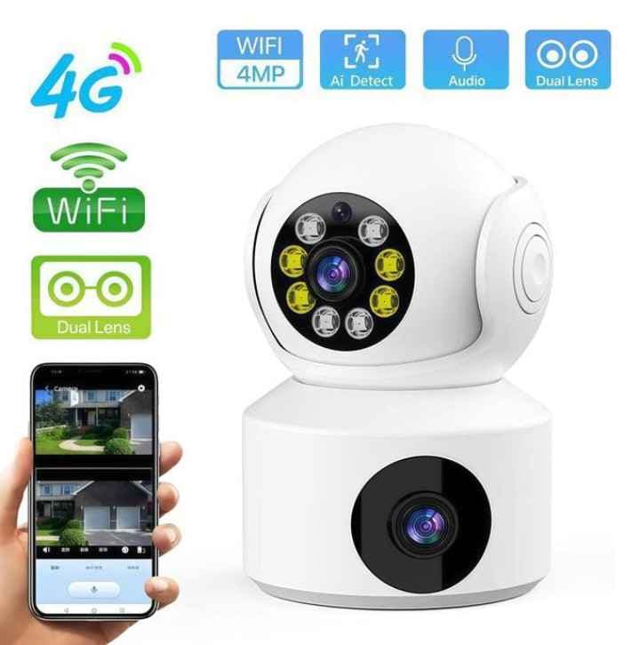 Caméra Surveillance Double Objectif WiFi + 4G - 4MP - IA Détection Humaine