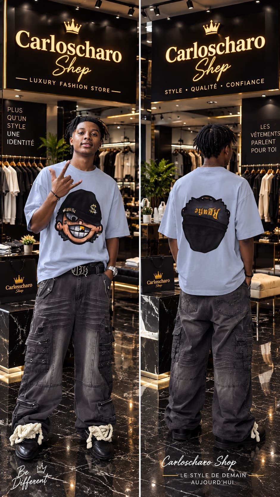 t-shirt streetwear bleu décontracté