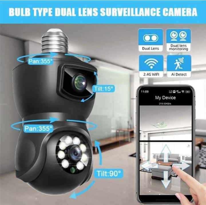 Caméra Ampoule WiFi Double Objectif E27 - 360° - Vision Nocturne Double