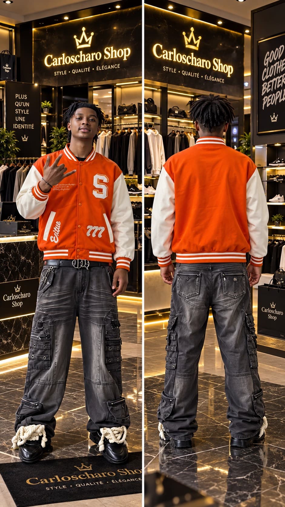 pull-over orange blanc robuste
