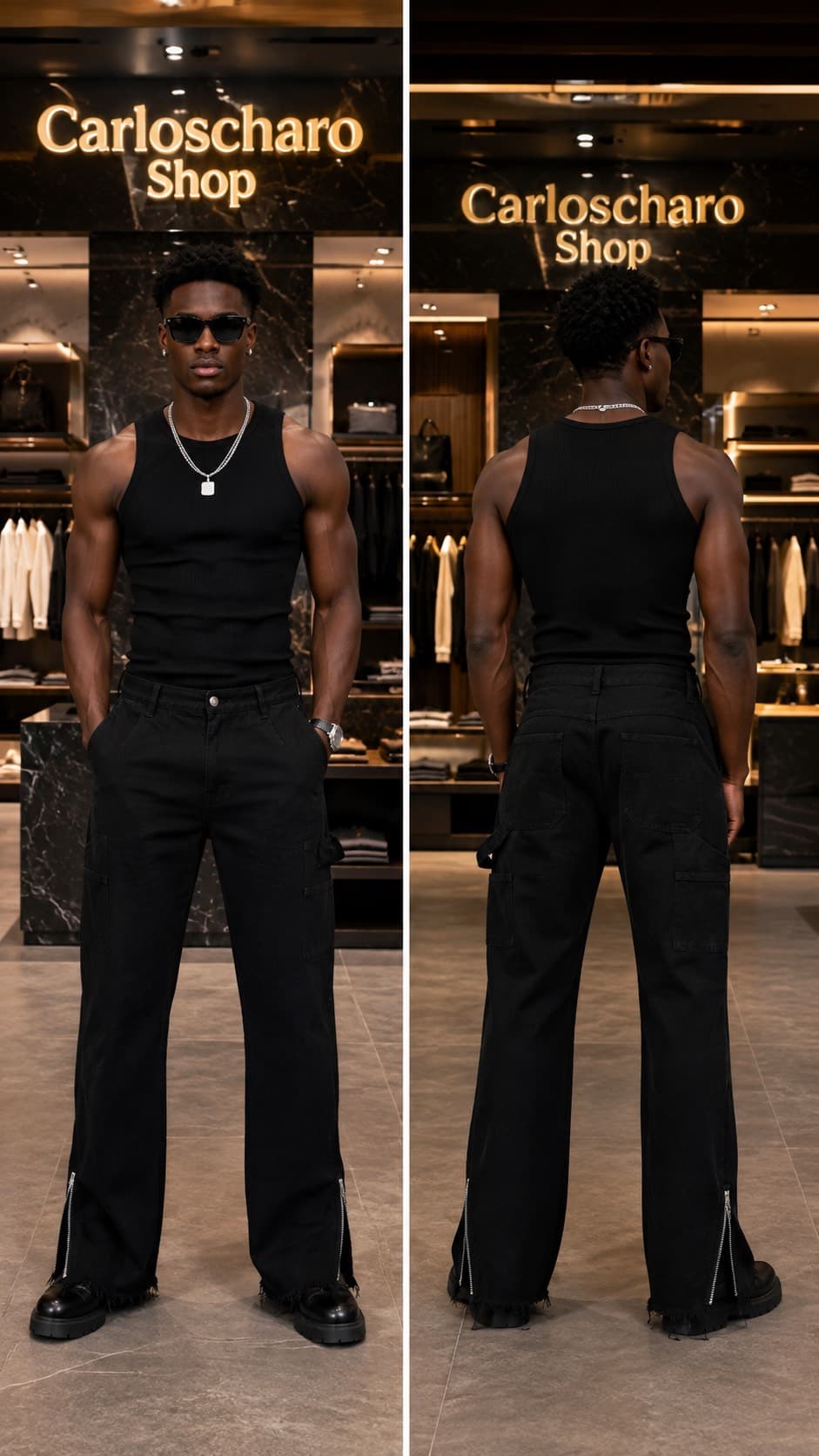 pantalon jean cargo noir