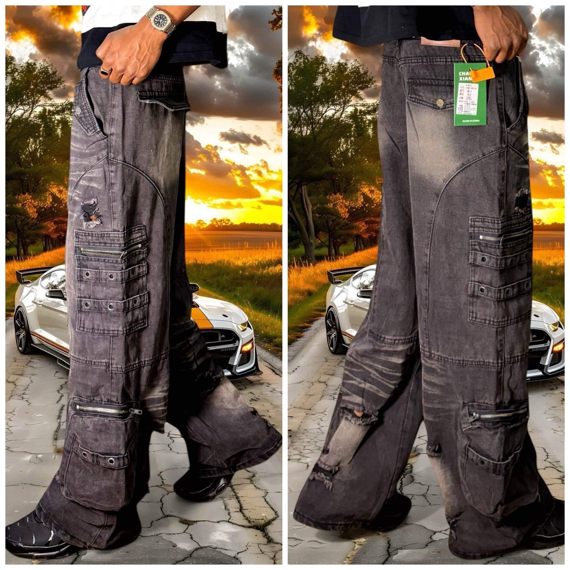 pantalon cargo jean robuste noir
