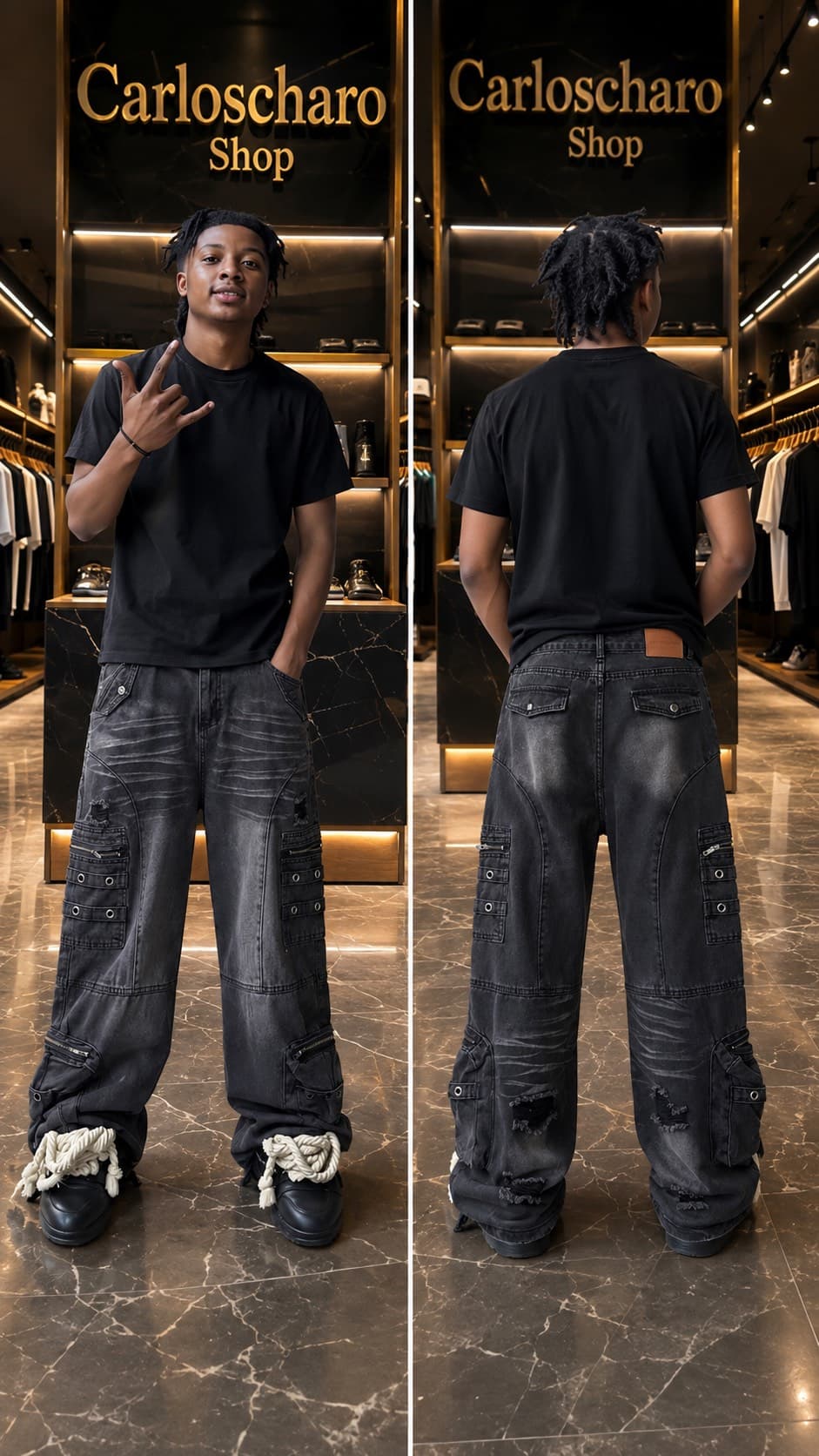 pantalon jean cargo baggy streetwear