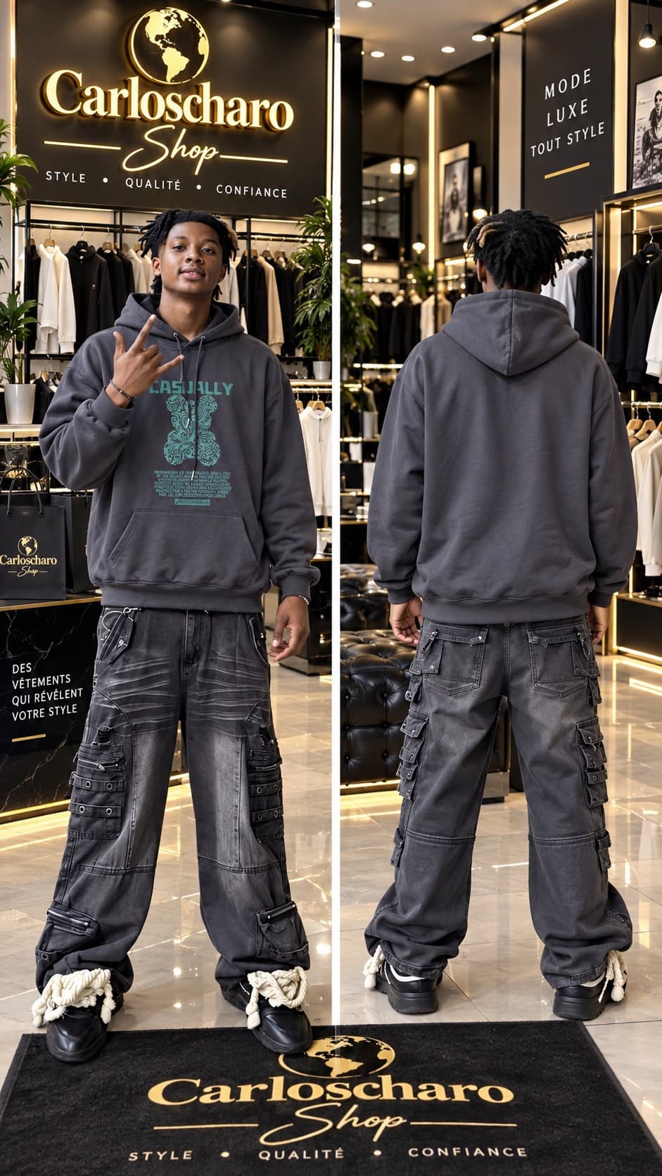 pull-over streetwear gris robuste