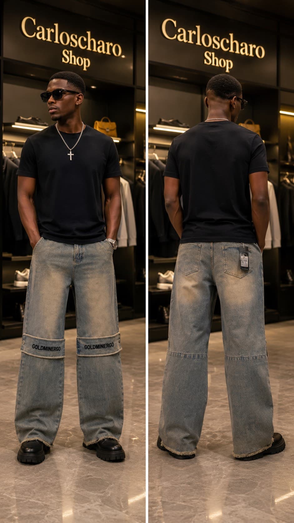 pantalon jean cargo baggy décontracté