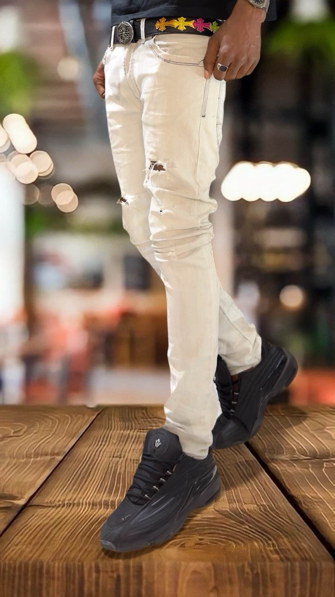 pantalon jean beige