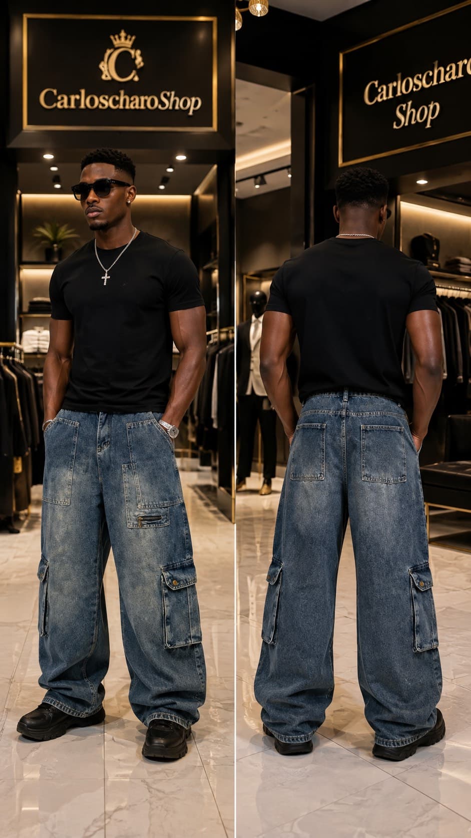 pantalon jean baggy multiples poches