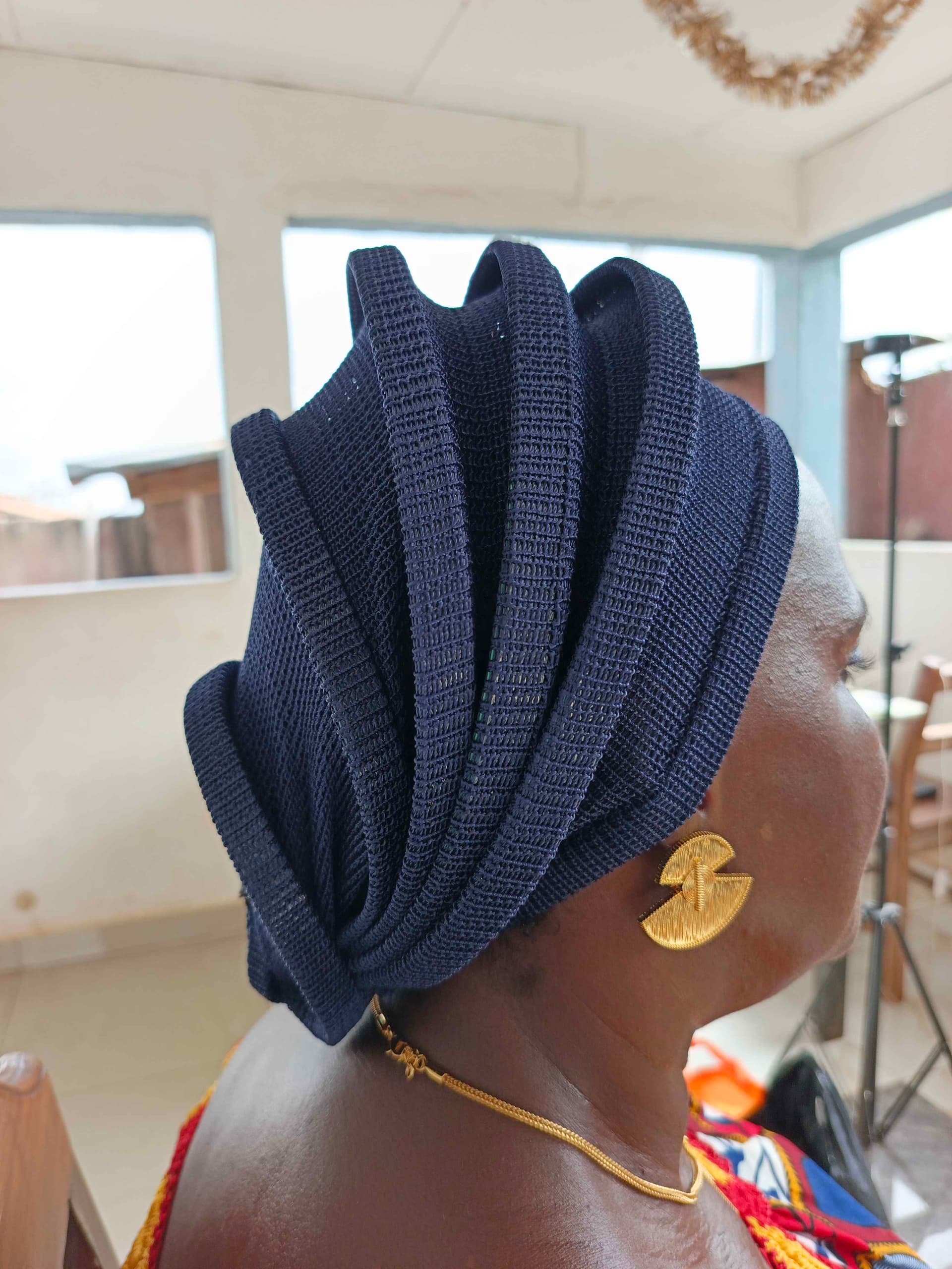 Chapeau turban modulable bleu nuit
