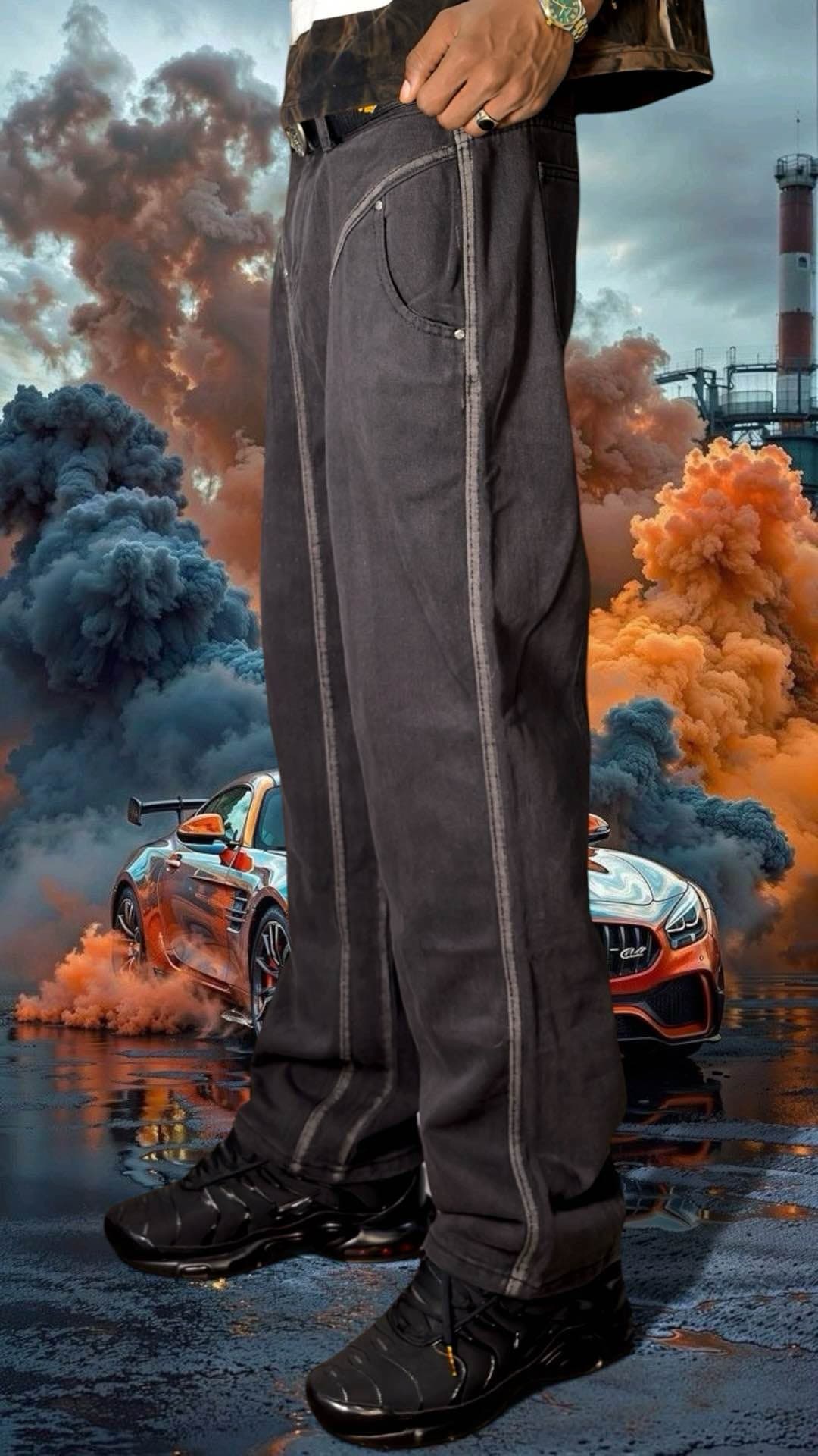 pantalon jean cargo noir