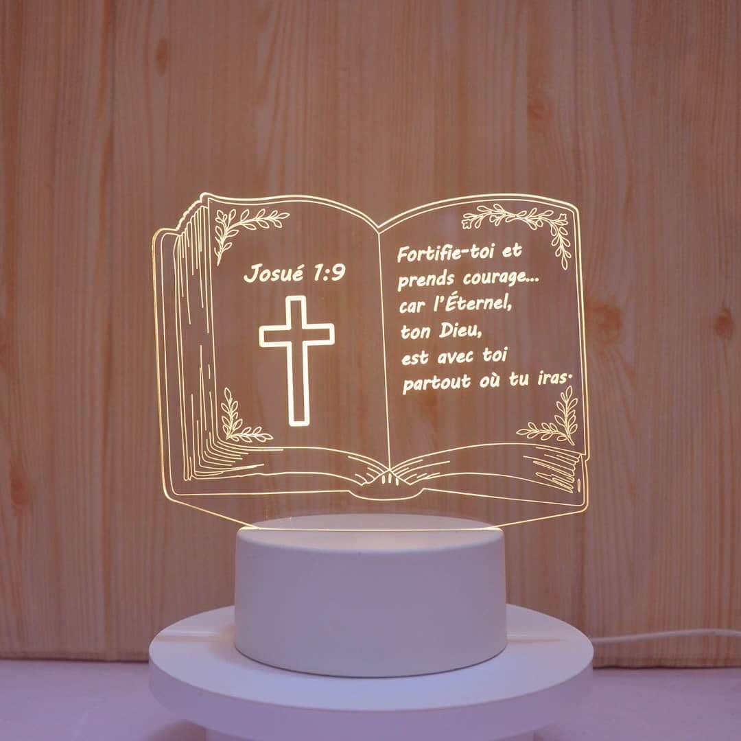 Veilleuse LED 3D « Livre Ouvert – Versets Bibliques »