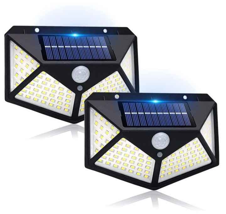 Lampe Solaire Murale 100 LED Ultra Puissante - 4 Faces + Détecteur