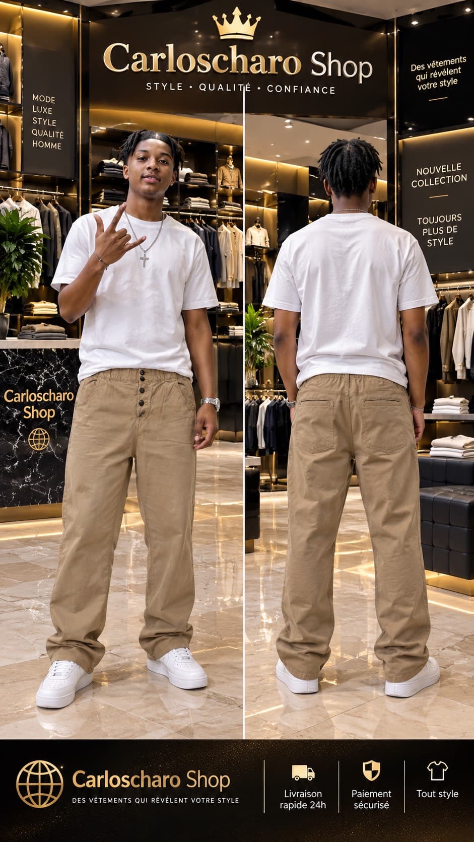 pantalon cargo kaki