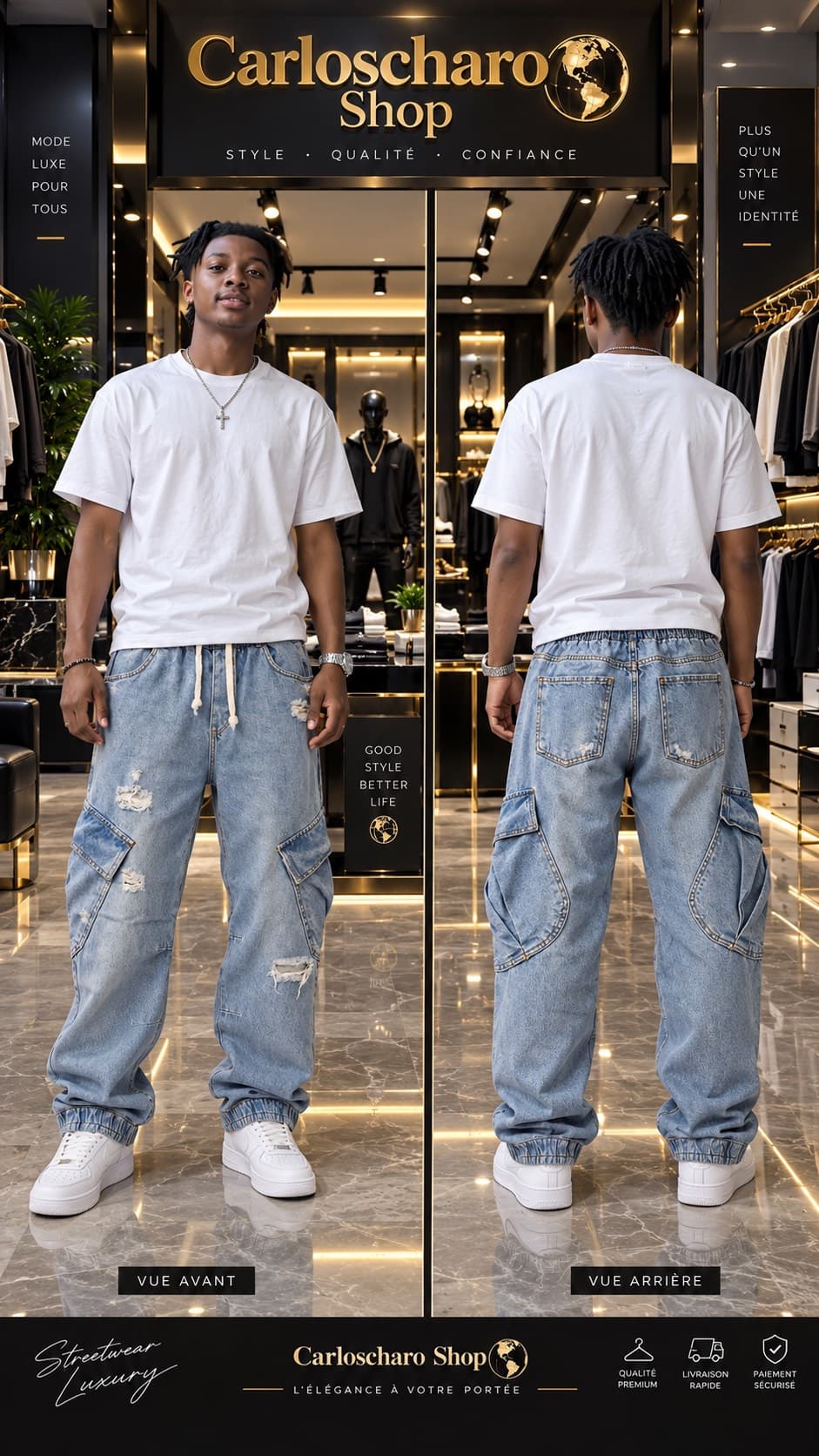 pantalon jean cargo robuste