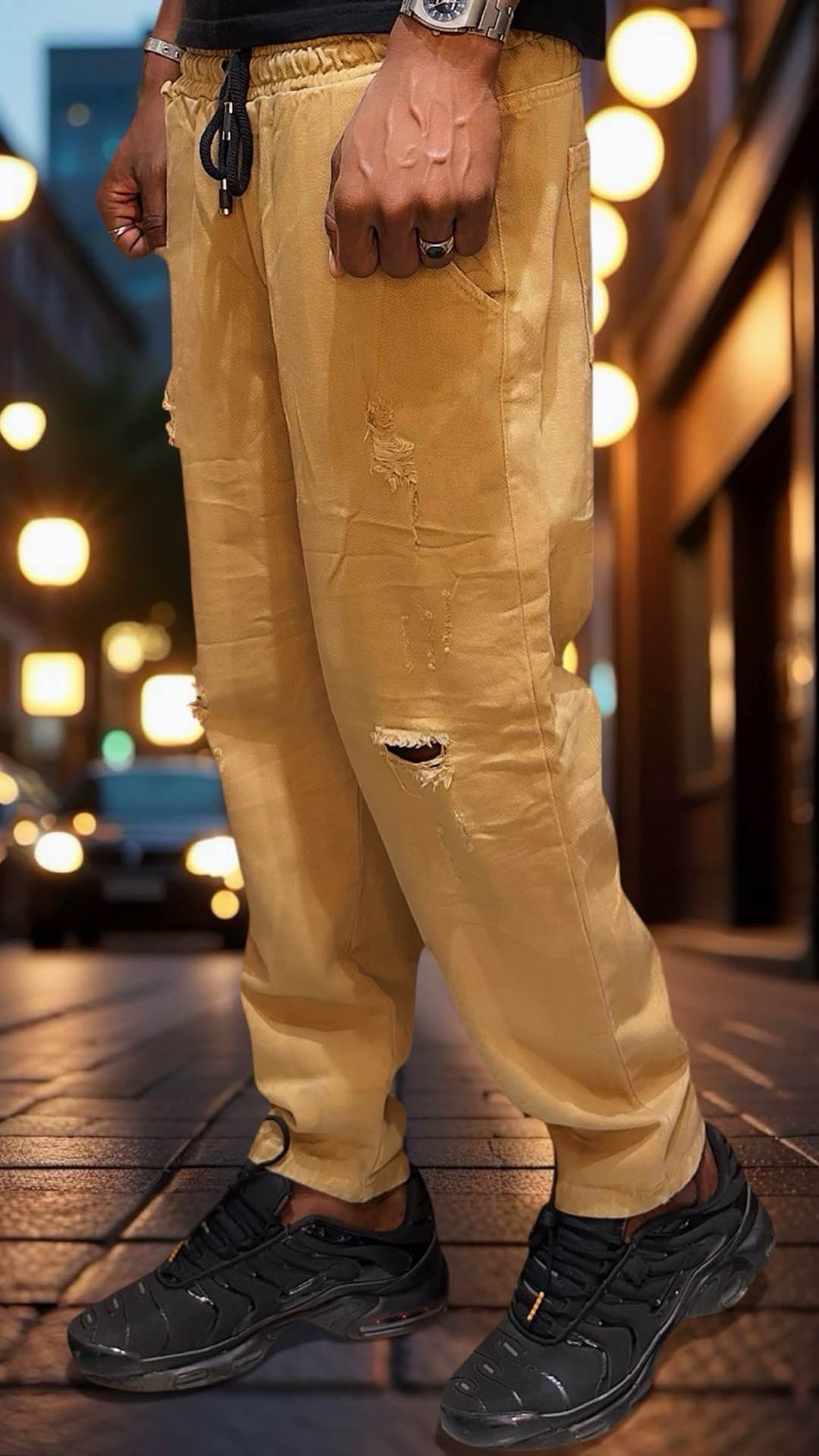 pantalon jean cargo kaki