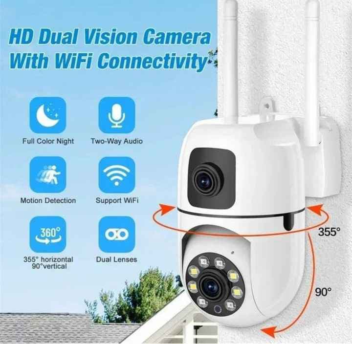 Caméra Surveillance Extérieure WiFi Double Objectif - 360° - Vision Nocturne Couleur - Étanche