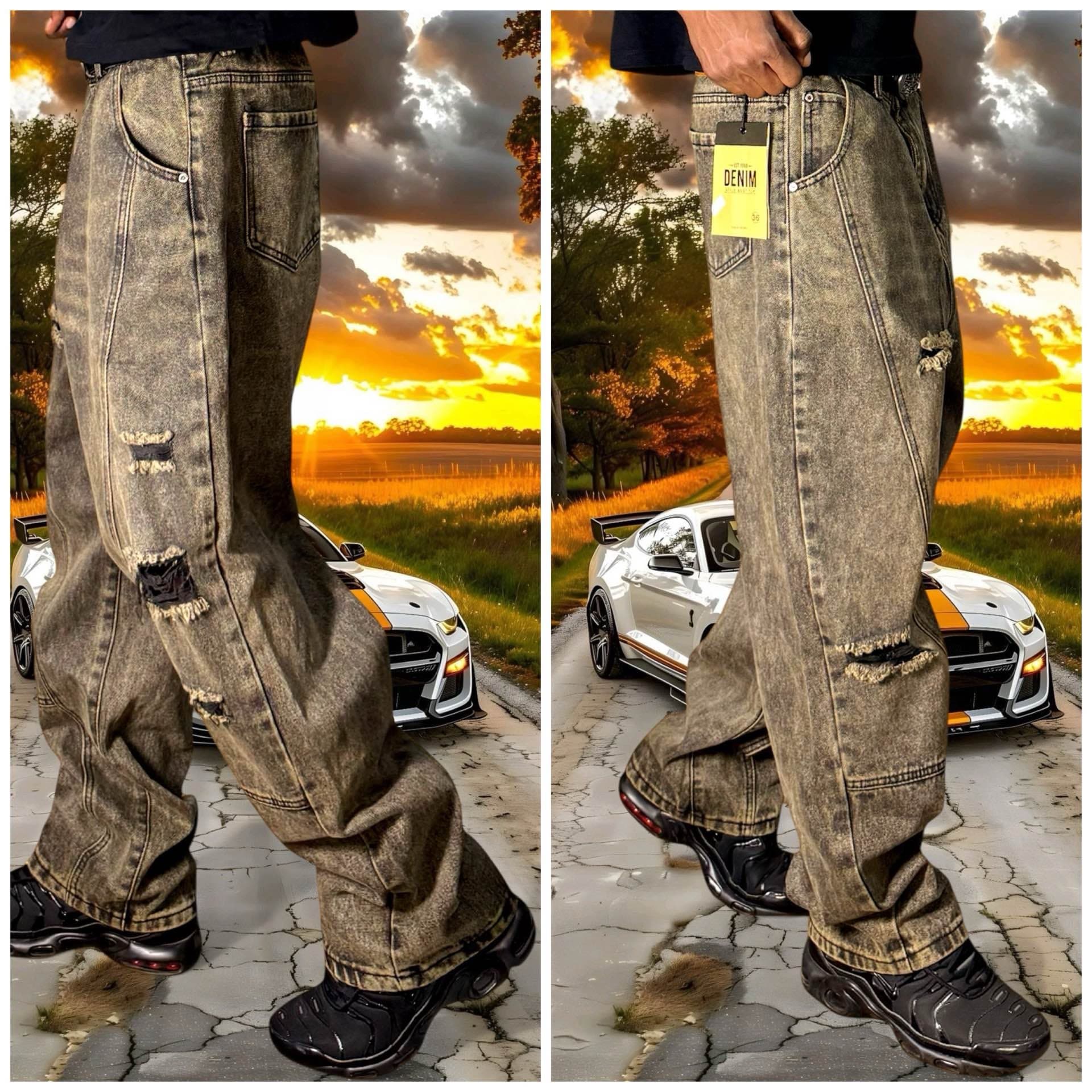 pantalon jean cargo marron