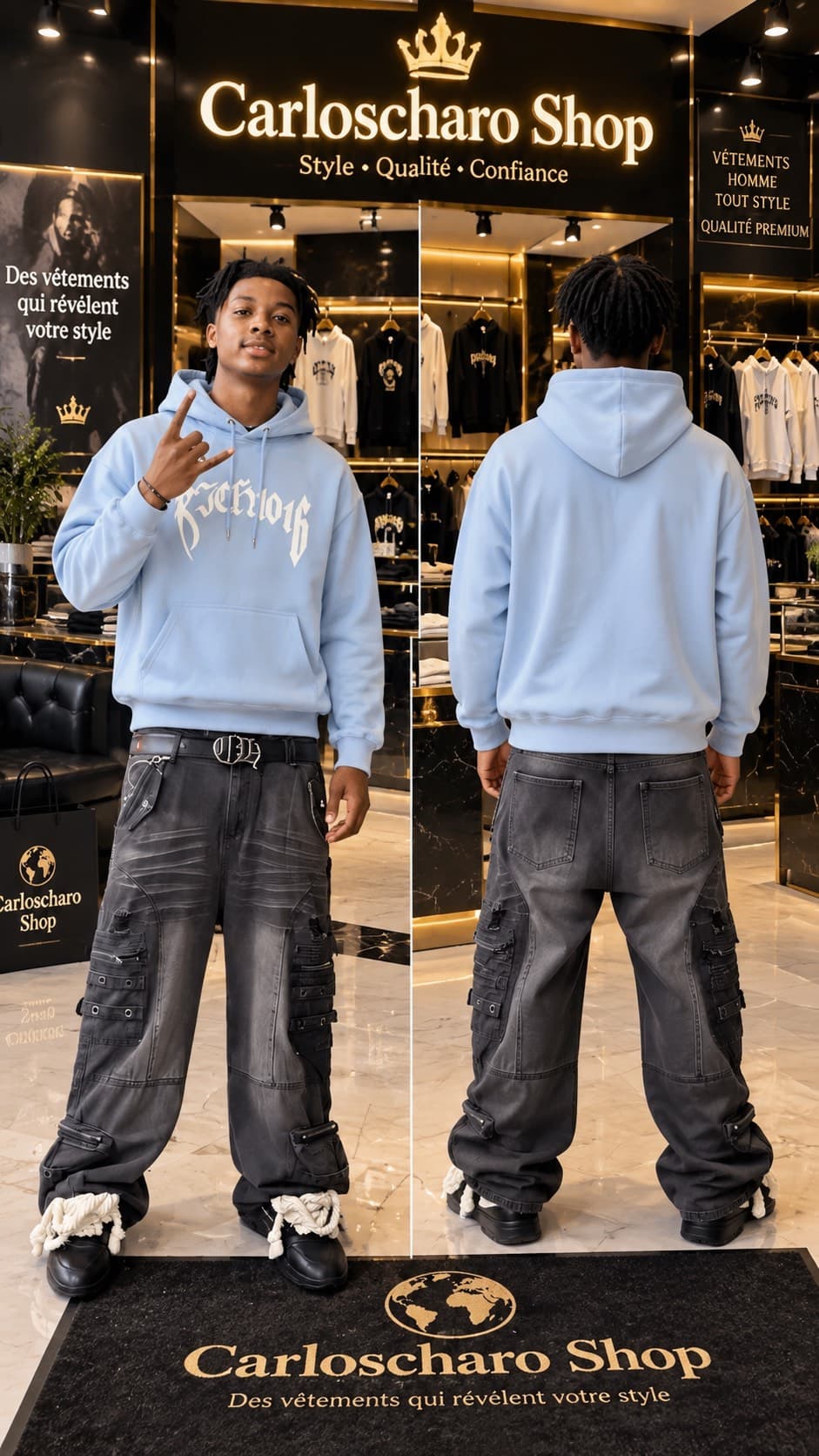 pull-over streetwear bleu unisexe