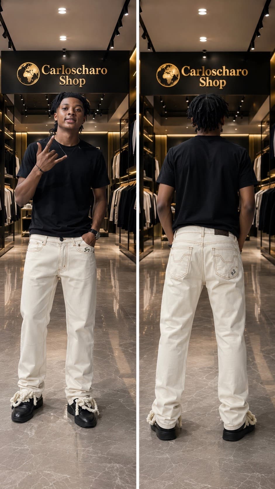 pantalon jean cargo beige