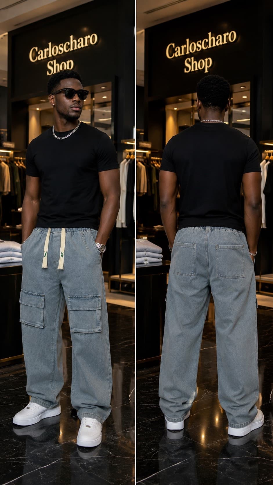pantalon jean cargo baggy