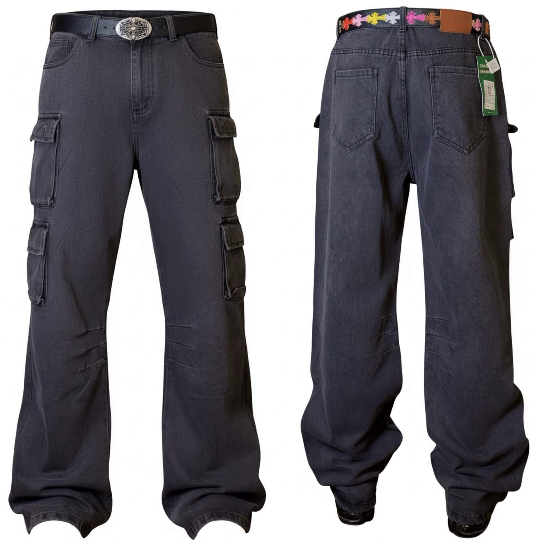 pantalon jean cargo noir robuste