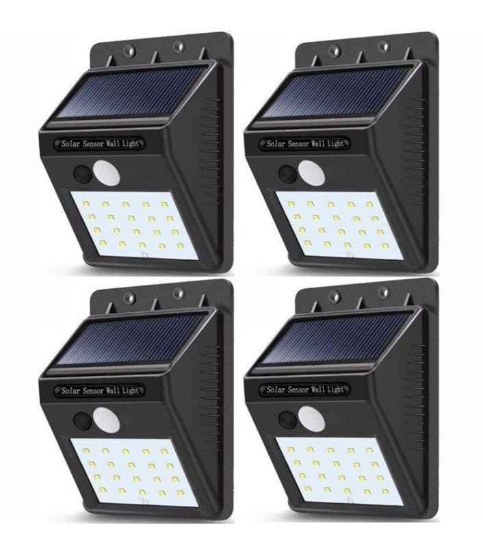 Pack 4 Lampes Solaires Murales 20 LED - Détecteur Mouvement